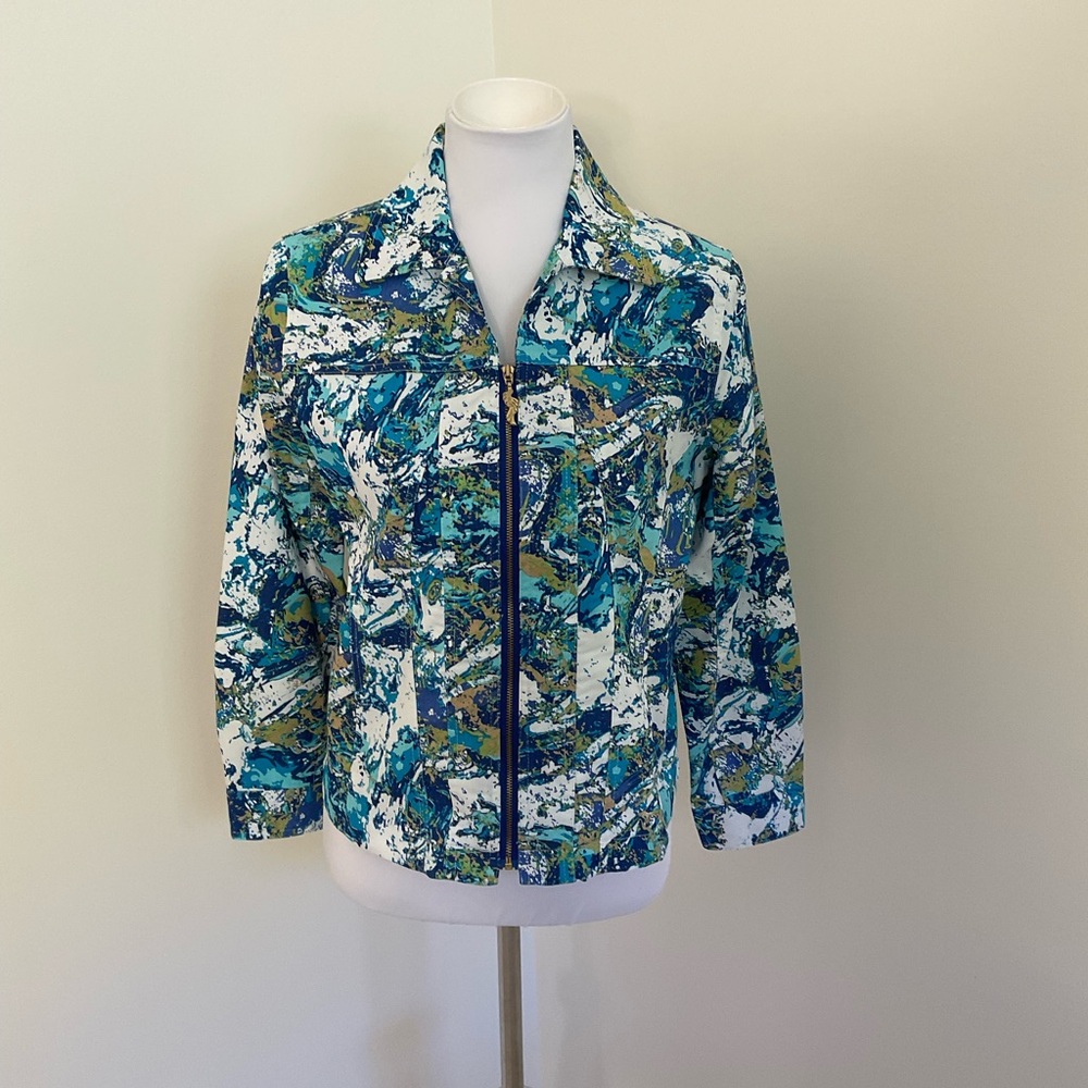 Draper’s & Damon’s Blue, Green And White Abstract Print Jacket